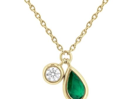 1 50 ctw Pear Cut 6X4MM Emerald and Bezel Set Round Cut Diamond Precious Necklace in 10K Yellow Gold Online Sale