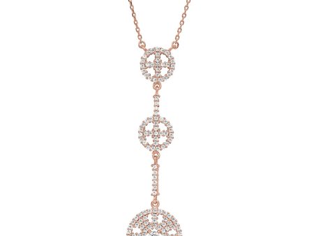 Rose Gold Finish Sterling Silver Micropave Three Circle Drop Necklace with Simulated Diamonds on 16 -18  Adjustable Chain For Discount