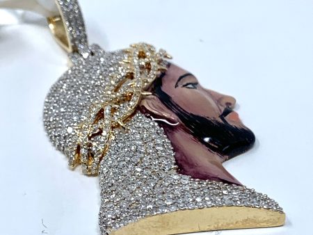 10K 1.90CT Enamel Jesus Pendant Charm Hot on Sale