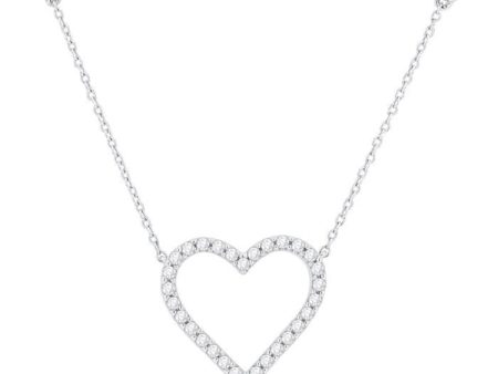 1 2 ctw Heart Pendant Round Cut Diamond Fashion Station Necklace in 10K White Gold Sale