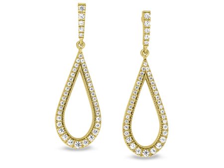 Gold Finish Sterling Silver Micropave Teardrop Earrings with Simulated Diamonds For Sale