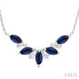 1 6 ctw Marquise Cut 5X3MM Sapphire and Baguette Cut Diamond Precious Gemstone Necklace in 14K White Gold Hot on Sale