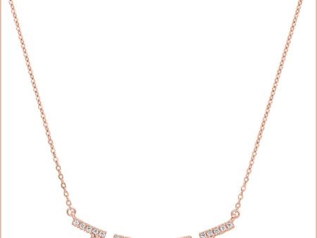 Rose Gold Finish Sterling Silver Micropave Staggered Bar Necklace with Simulated Diamonds on 16 -18  Adjustable Chain Fashion