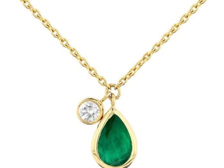 1 20 ctw Pear Cut 6X4MM Emerald and Bezel Set Round Cut Diamond Precious Necklace in 14K Yellow Gold For Discount