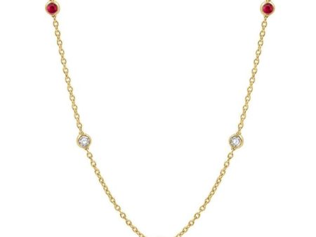 1 2 ctw Round Cut Diamond and 2.85MM Ruby Precious Station Necklace in 14K Yellow Gold Discount