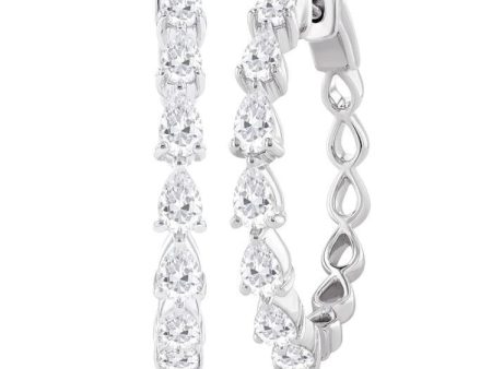 1 1 2 ctw East West Pear Shape Diamond Fashion Hoop Earring in 14K White Gold Discount