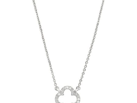 Platinum Finish Sterling Silver Micropave Open Clover Necklace with Simulated Diamonds on 16 -18  Adjustable Chain For Sale