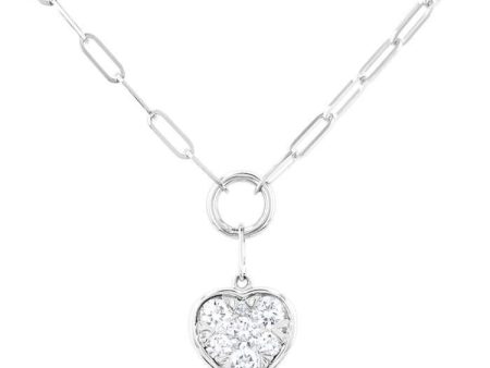 1 4 ctw Lovebright Heart Shape Round Cut Diamond Paper Clip Necklace in 14K White Gold For Cheap