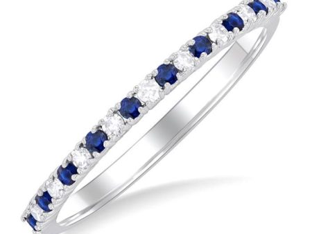 1 0 Ctw Petite 1.35 MM Sapphire and Round Cut Diamond Precious Stack Band in 10K White Gold Online Sale