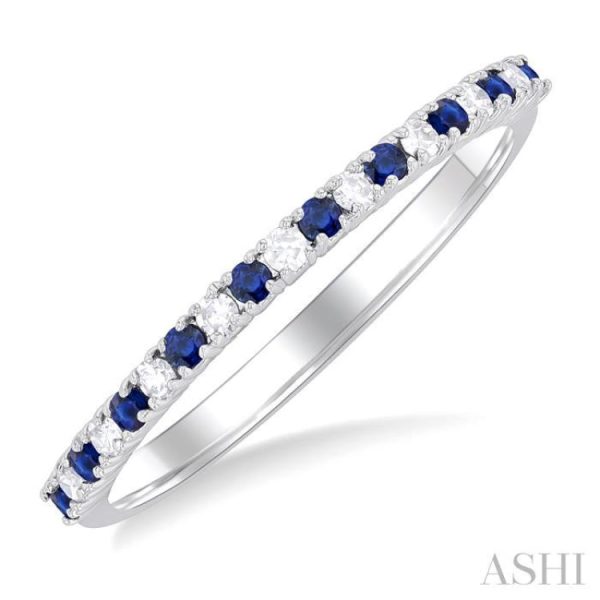 1 0 Ctw Petite 1.35 MM Sapphire and Round Cut Diamond Precious Stack Band in 10K White Gold Online Sale