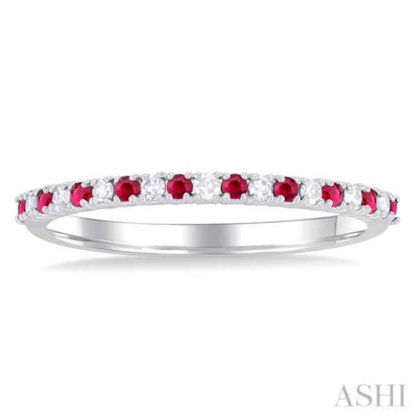 1 0 Ctw Petite 1.35 MM Ruby and Round Cut Diamond Precious Stack Band in 10K White Gold Supply