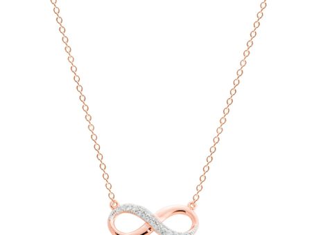 Rose Gold Finish Sterling Silver Micropave Infinity Necklace with Simulated Diamonds on 16  to 18  Adjustable Cable Chain. For Sale