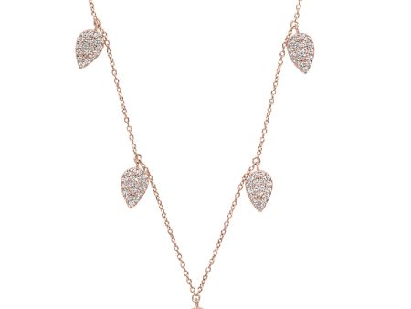 Rose Gold Finish Sterling Silver Micropave 5 Floating Leaves Necklace with Simulated Diamonds on 16 -18  Adjustable Chain Online now