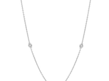 1 4 ctw Round Cut Diamond and 2.25MM Sapphire Precious Station Necklace in 14K White Gold Online Sale