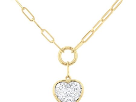 1 4 ctw Lovebright Heart Shape Round Cut Diamond Paper Clip Necklace in 14K Yellow & White Gold Fashion