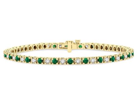 1 1 2 ctw Square Box Link 2.5MM Emerald and Round Cut Diamond Precious Tennis Bracelet in 14K Yellow Gold Online