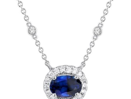 1 6 ctw East West 6X4MM Oval Cut Sapphire and Round Cut Diamond Halo Precious Necklace in 14K White Gold Online