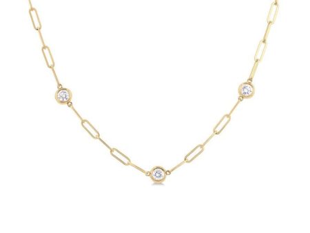 1 ctw Bezel Set Round Cut Diamond Paper Clip Station Necklace in 14K Yellow Gold Cheap