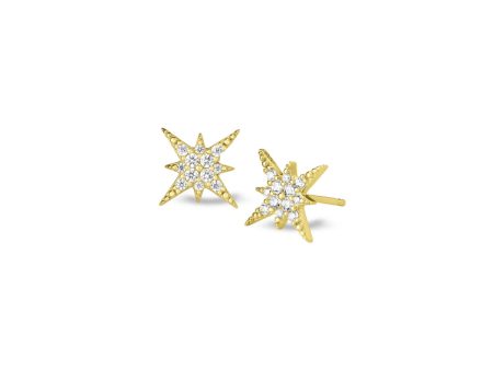 Gold Finish Sterling Silver Micropave Starburst Earrings with Simulated Diamonds Hot on Sale