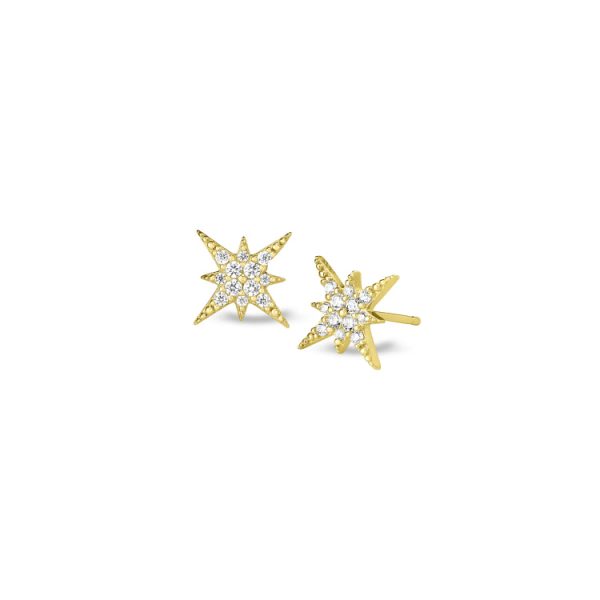 Gold Finish Sterling Silver Micropave Starburst Earrings with Simulated Diamonds Hot on Sale