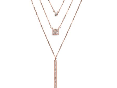 Rose Gold Finish Sterling Silver Micropave Layered Necklace with Simulated Diamonds on 16  - 18  Adjustable Chain Online now