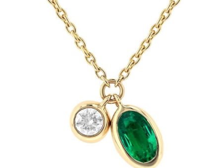 1 50 ctw Oval Cut 6X4MM Emerald and Bezel Set Round Cut Diamond Precious Necklace in 10K Yellow Gold Online Hot Sale