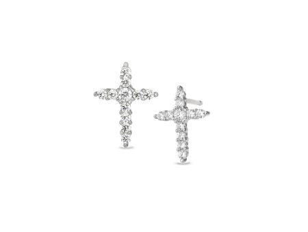 Platinum Finish Sterling Silver Cross Earrings with Simulated Diamonds Sale