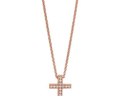 Rose Gold Finish Sterling Silver Micropave Cross Pendant with Simulated Diamonds on 16 -18  Adjustable Chain Hot on Sale