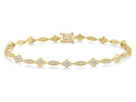 1 1 10 ctw Single Cut Diamond Marquise and Floral Link Bracelet in 10K Yellow Gold Sale