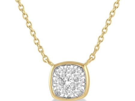 1 6 Ctw Cushion Shape Lovebright Diamond Necklace in 14K Yellow and White Gold Discount