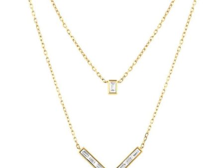 1 2 ctw Chevron Baguette and Princess Cut Diamond Layered Necklace in 14K Yellow Gold Online Sale