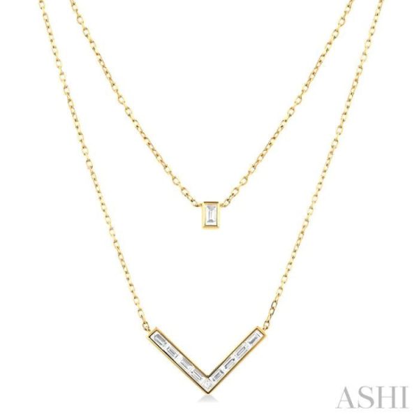 1 2 ctw Chevron Baguette and Princess Cut Diamond Layered Necklace in 14K Yellow Gold Online Sale