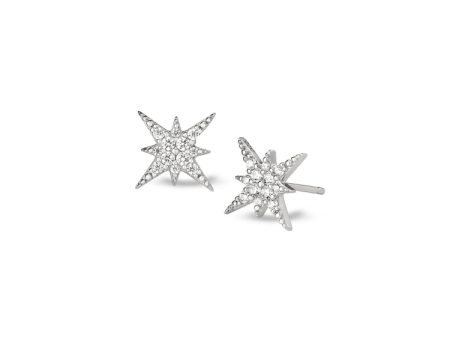 Platinum Finish Sterling Silver Micropave Starburst Earrings with Simulated Diamonds For Sale