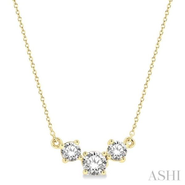 1 1 4 Ctw Three Stone Round Cut Diamond Necklace in 14K Yellow Gold Online Hot Sale