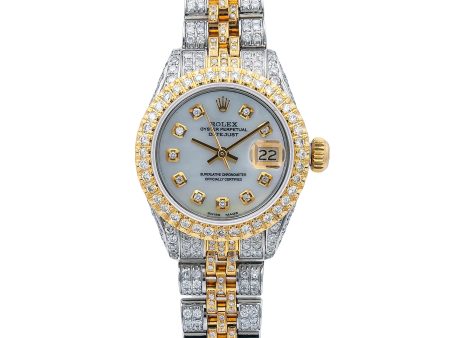 [CUSTOMIAZBLE] LADIES ROLEX 26MM TWO-TONE PRE-OWNED ICED OUT For Sale