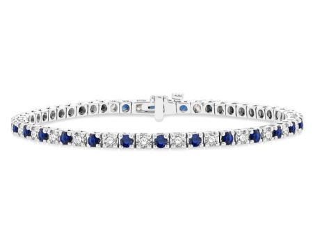 1 1 2 ctw Square Box Link 2.5MM Sapphire and Round Cut Diamond Precious Tennis Bracelet in 14K White Gold Discount