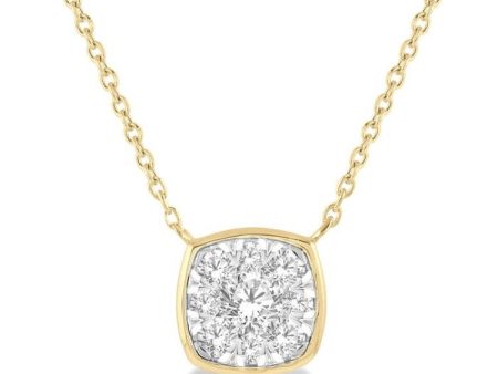 1 3 Ctw Cushion Shape Lovebright Diamond Necklace in 14K Yellow and White Gold Online