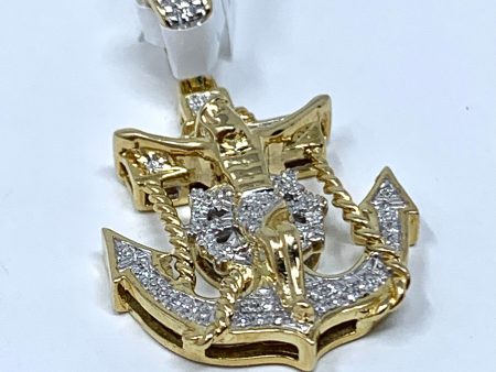 10K 0.30CT Yellow Gold Decorative Jesus Anchor Pendant Charm Hot on Sale