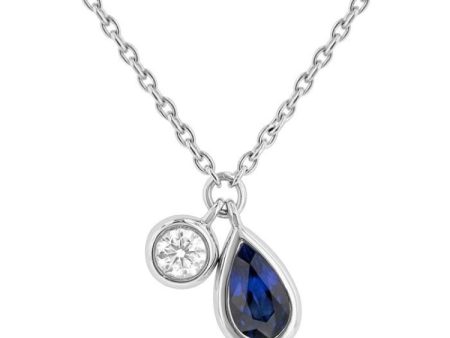 1 50 ctw Pear Cut 6X4MM sapphire and Bezel Set Round Cut Diamond Precious Necklace in 10K White Gold Sale