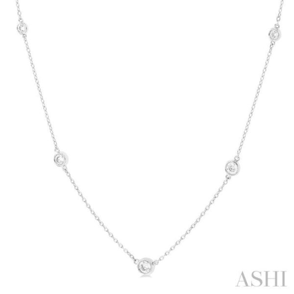 1 2 ctw Bezel Set Round Cut Diamond Station Necklace in 14K White Gold Fashion