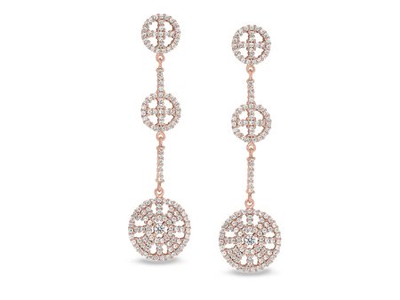 Rose Gold Finish Sterling Silver Micropave Three Circle Drop Earrings with Simulated Diamonds on Sale