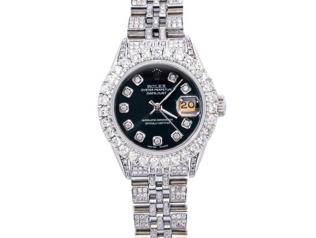 [CUSTOMIAZBLE] LADIES ROLEX 26MM STAINLESS STEEL PRE-OWNED ICED OUT Supply