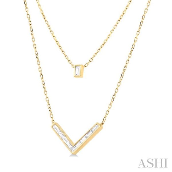 1 2 ctw Chevron Baguette and Princess Cut Diamond Layered Necklace in 14K Yellow Gold Online Sale