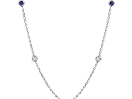 1 2 ctw Round Cut Diamond and 2.85MM Sapphire Precious Station Necklace in 14K White Gold Online now