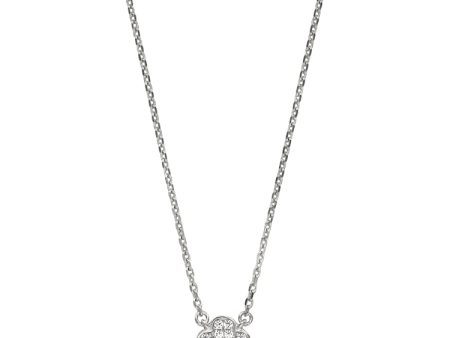 Platinum Finish Sterling Silver Micropave Small Clover Shape Necklace with Simulated Diamonds on 16 -18  Adjustable Chain For Sale