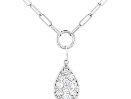 1 4 ctw Lovebright Pear Shape Round Cut Diamond Paper Clip Necklace in 14K White Gold Hot on Sale