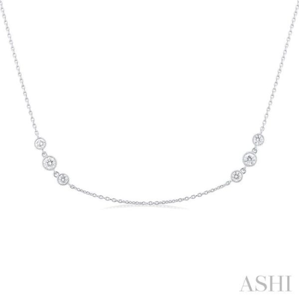 1 ctw Three Stone Bezel Set Round Cut Diamond Station Necklace in 14K White Gold Discount