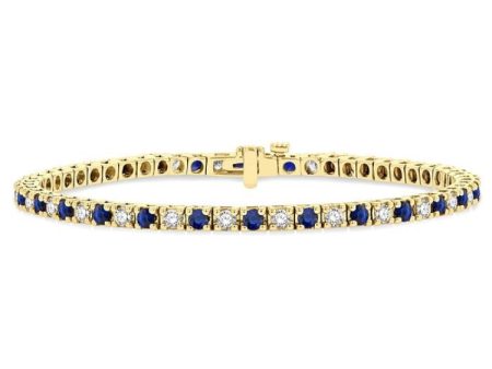 1 1 2 ctw Square Box Link 2.5MM Sapphire and Round Cut Diamond Precious Tennis Bracelet in 14K Yellow Gold Online Hot Sale