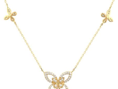 1 3 ctw Butterfly Motif Single Cut Diamond Fashion Station Necklace in 10K Yellow Gold on Sale