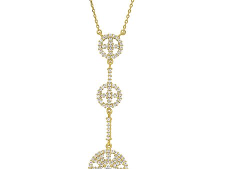 Gold Finish Sterling Silver Micropave Three Circle Drop Necklace with Simulated Diamonds on 16 -18  Adjustable Chain Sale